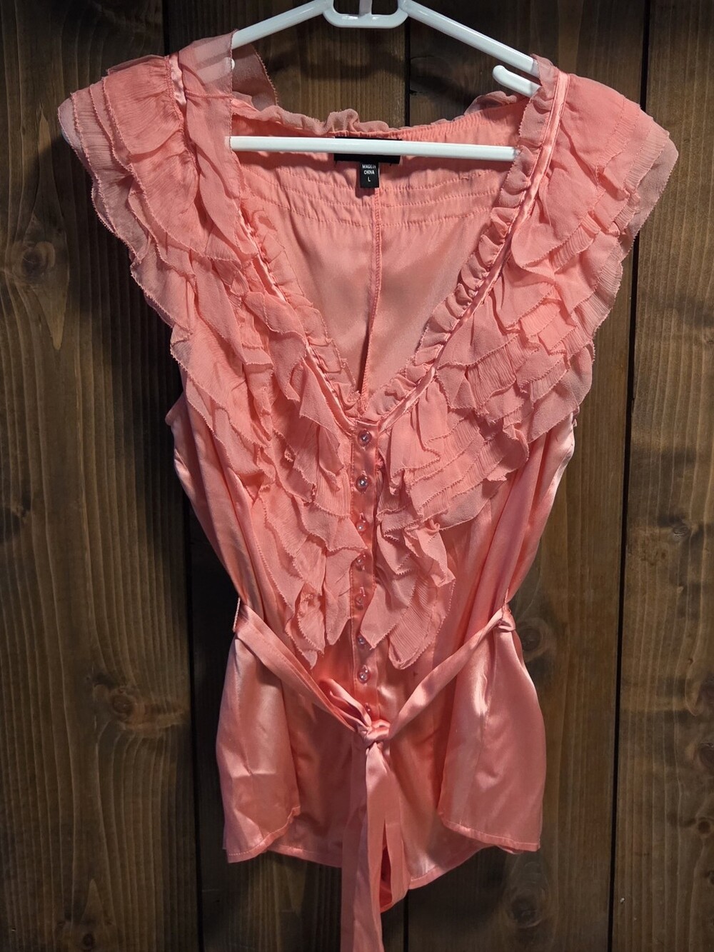 bebe Coral Ruffle Button-Front Blouse with Waist Tie